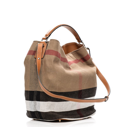 Burberry Canvas Mega Check Medium Ashby Hobo Saddle Brown 3 of 7