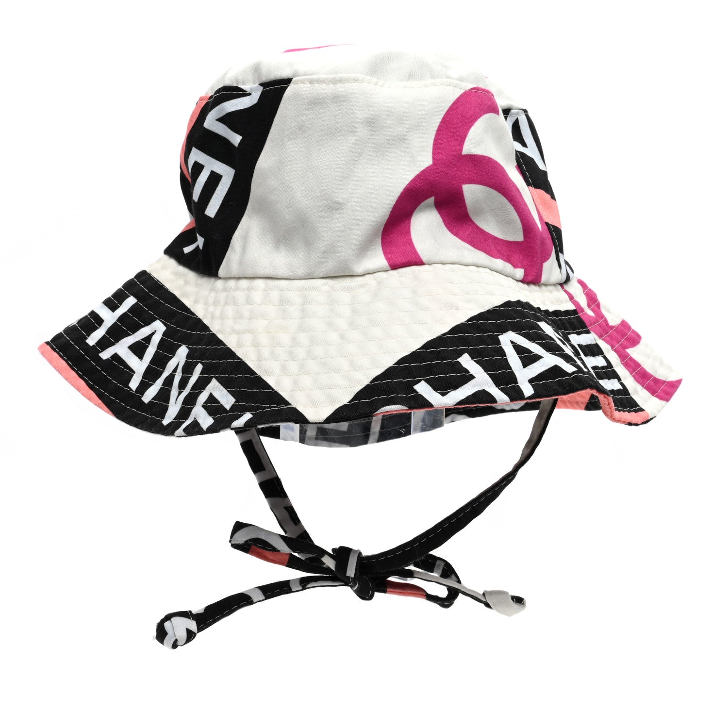 Chanel Cotton Logo Cloche Hat S Ecru Black Pink 4 of 11
