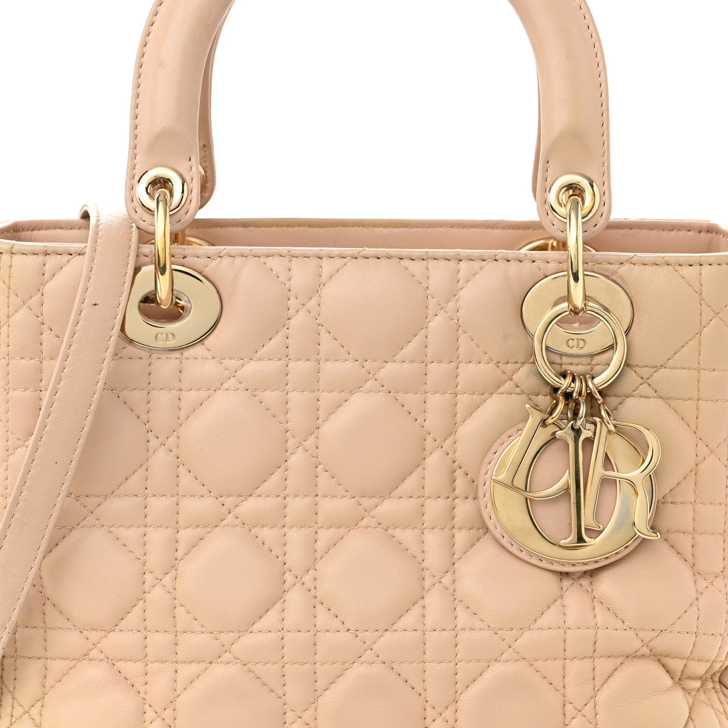 Christian Dior Lambskin Cannage Medium Lady Dior Beige 8 of 11