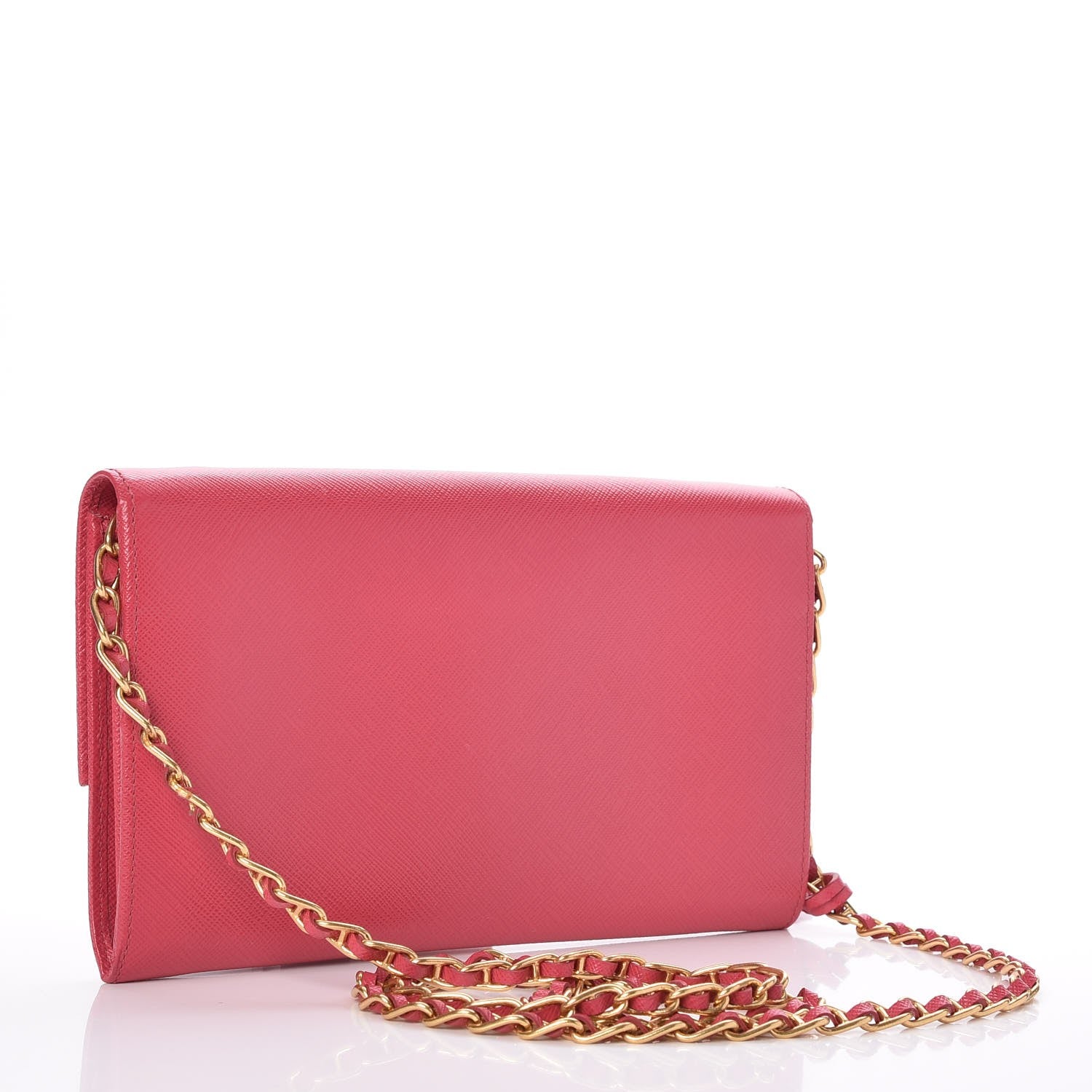 Prada Saffiano Lux Detachable Chain Clutch Wallet Peonia 3 of 8