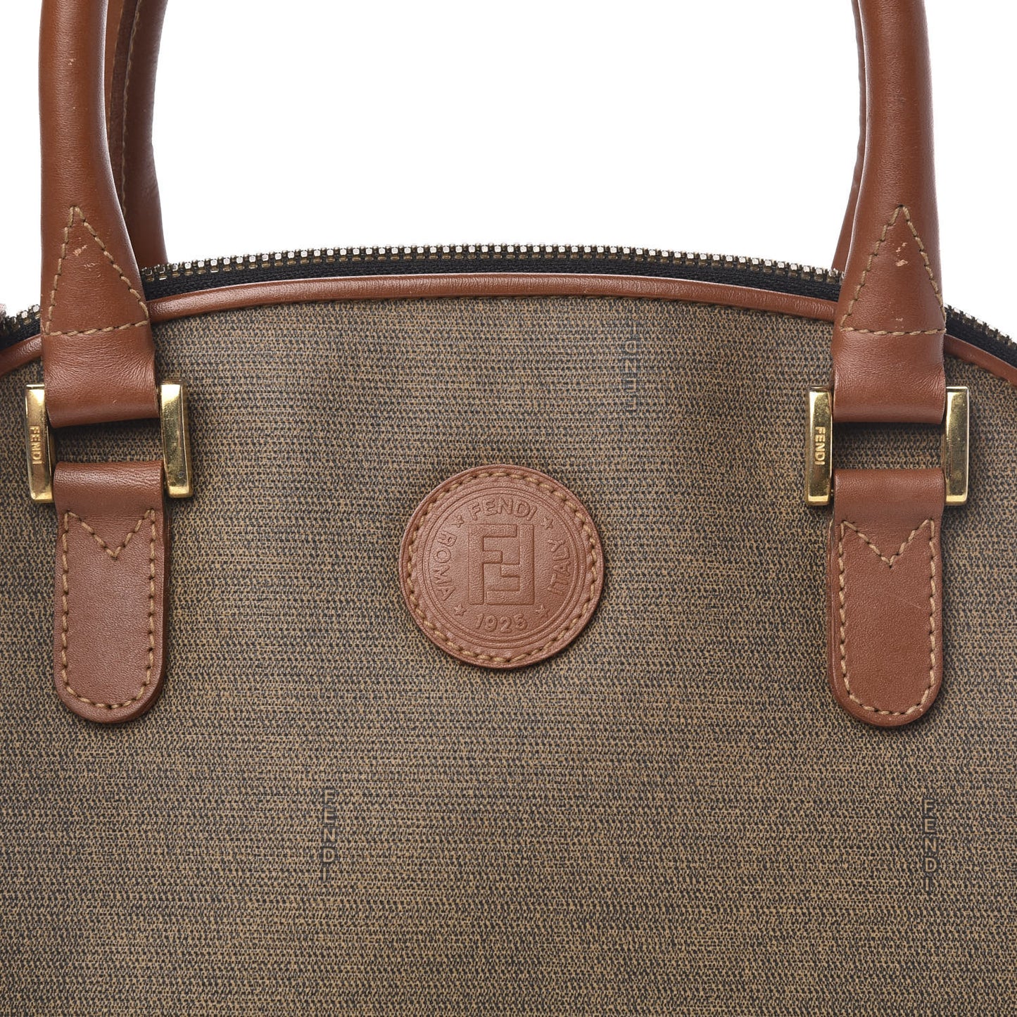 Nappa Canvas Top Handle Bag Brown