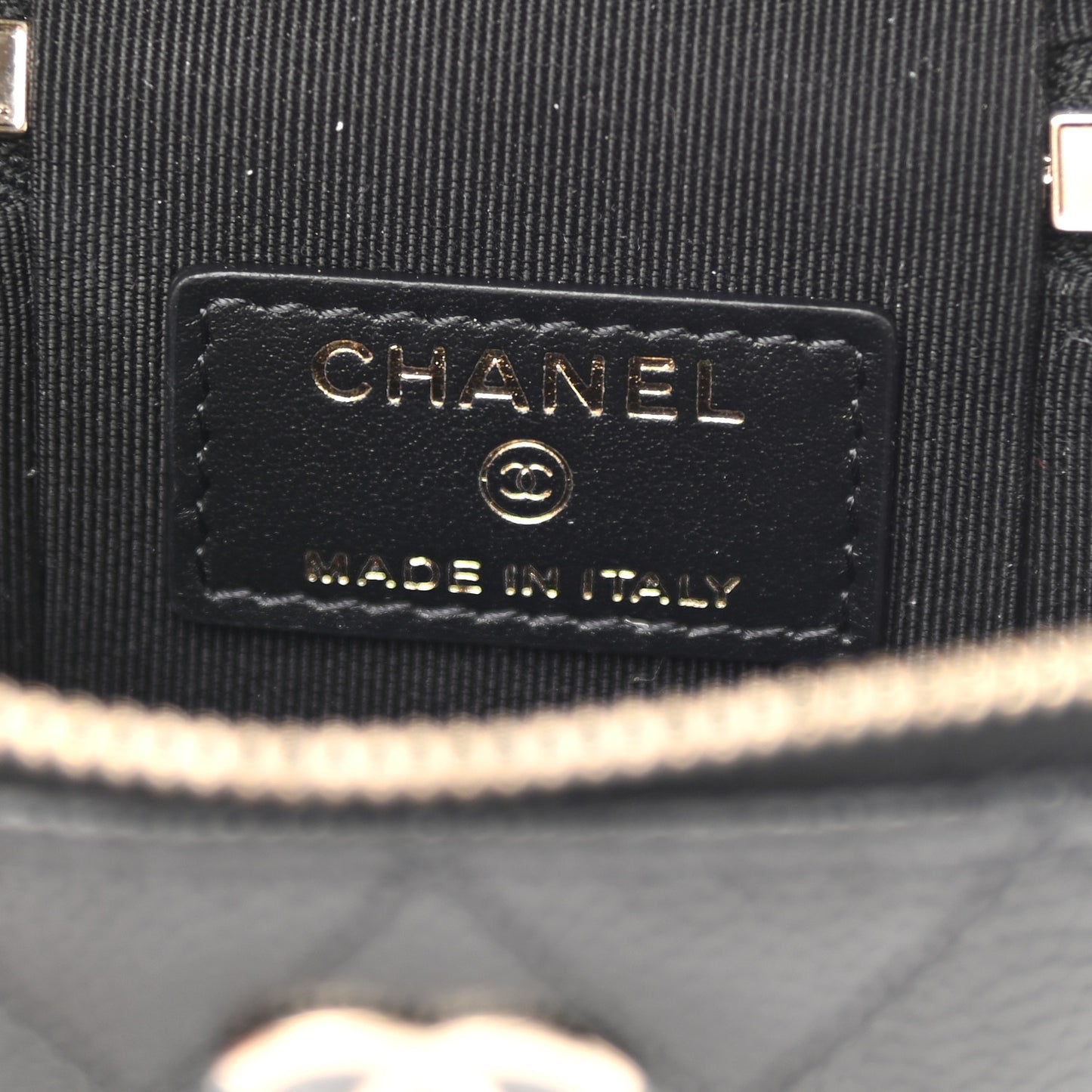 Caviar Quilted Small Handle With Care Vanity Case With Chain Black