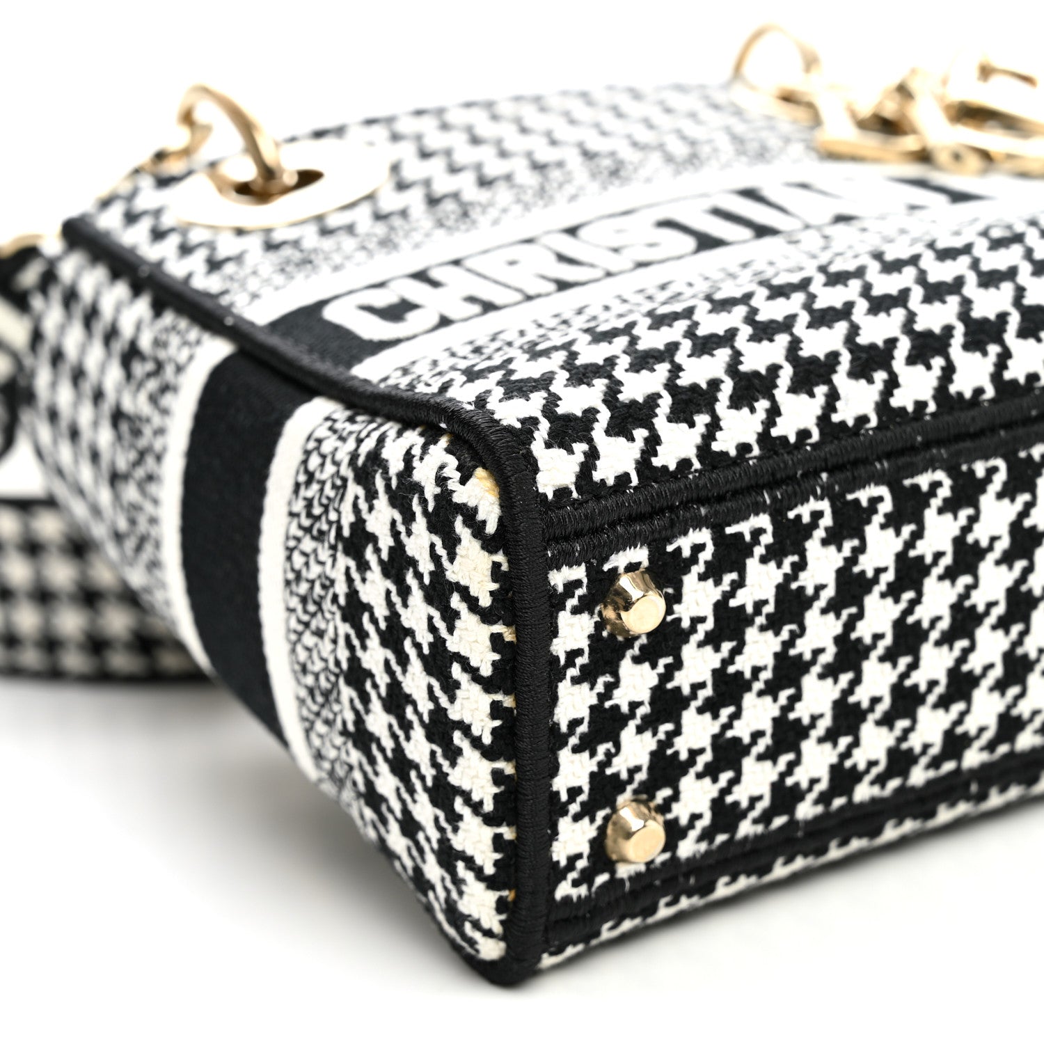 Christian Dior Canvas Houndstooth Embroidered Mini Lady D-Lite Black White 8 of 10
