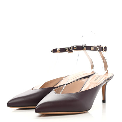 Valentino Garavani Nappa Rockstud Ankle Strap Low Heel Pumps 39 Rubin 3 of 7