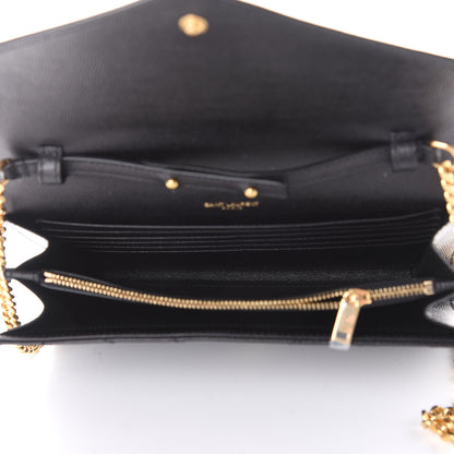 Saint Laurent Grain De Poudre Matelasse Chevron Monogram Chain Wallet Black 5 of 10