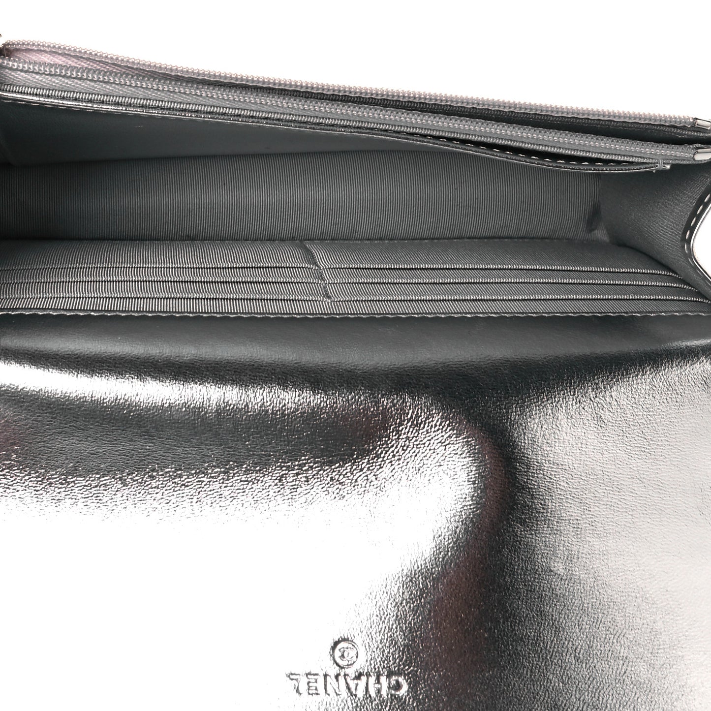 Hammered Metallic Calfskin Quilted Wallet On Chain WOC Silver