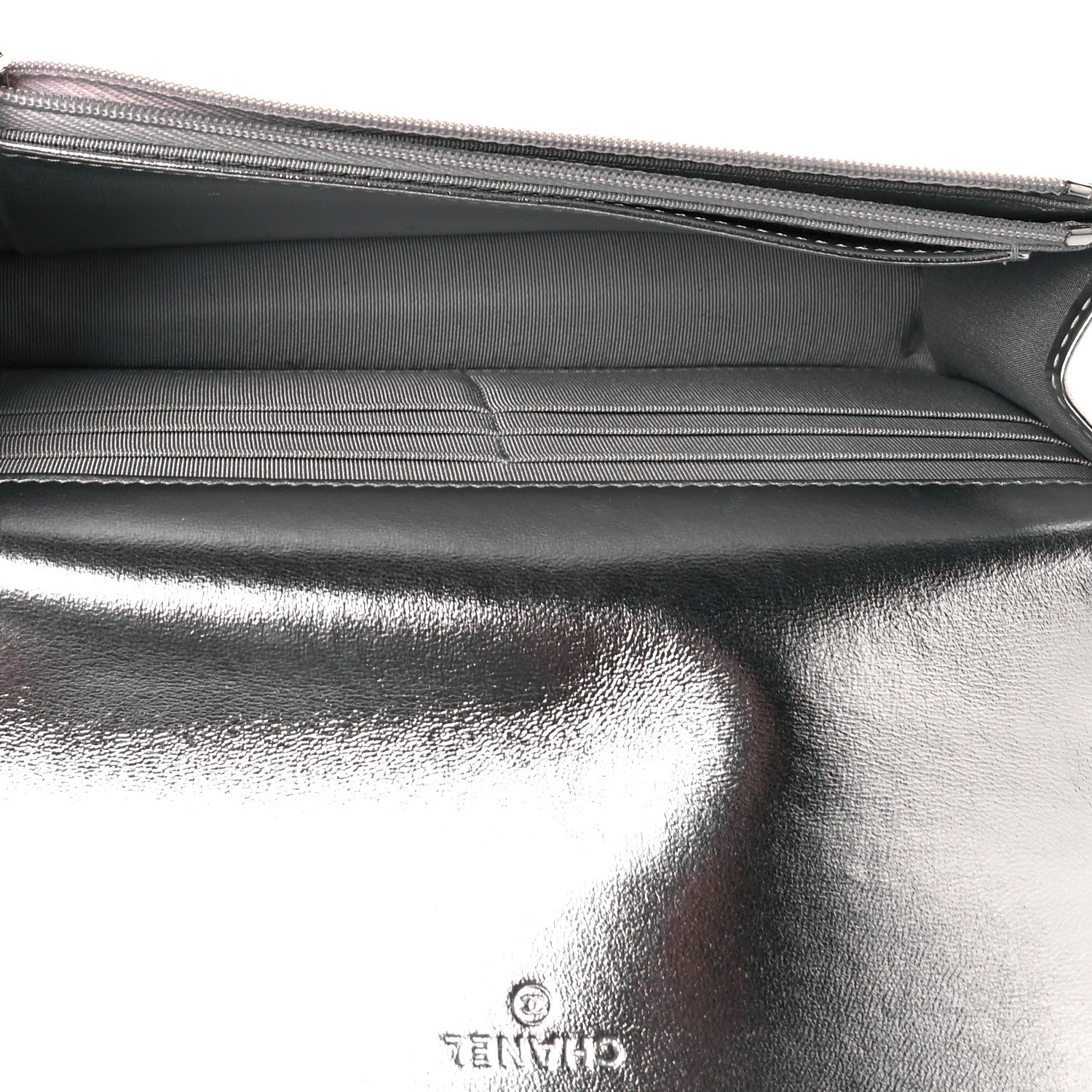 Chanel Hammered Metallic Calfskin Quilted Wallet On Chain WOC Silver 5 of 10