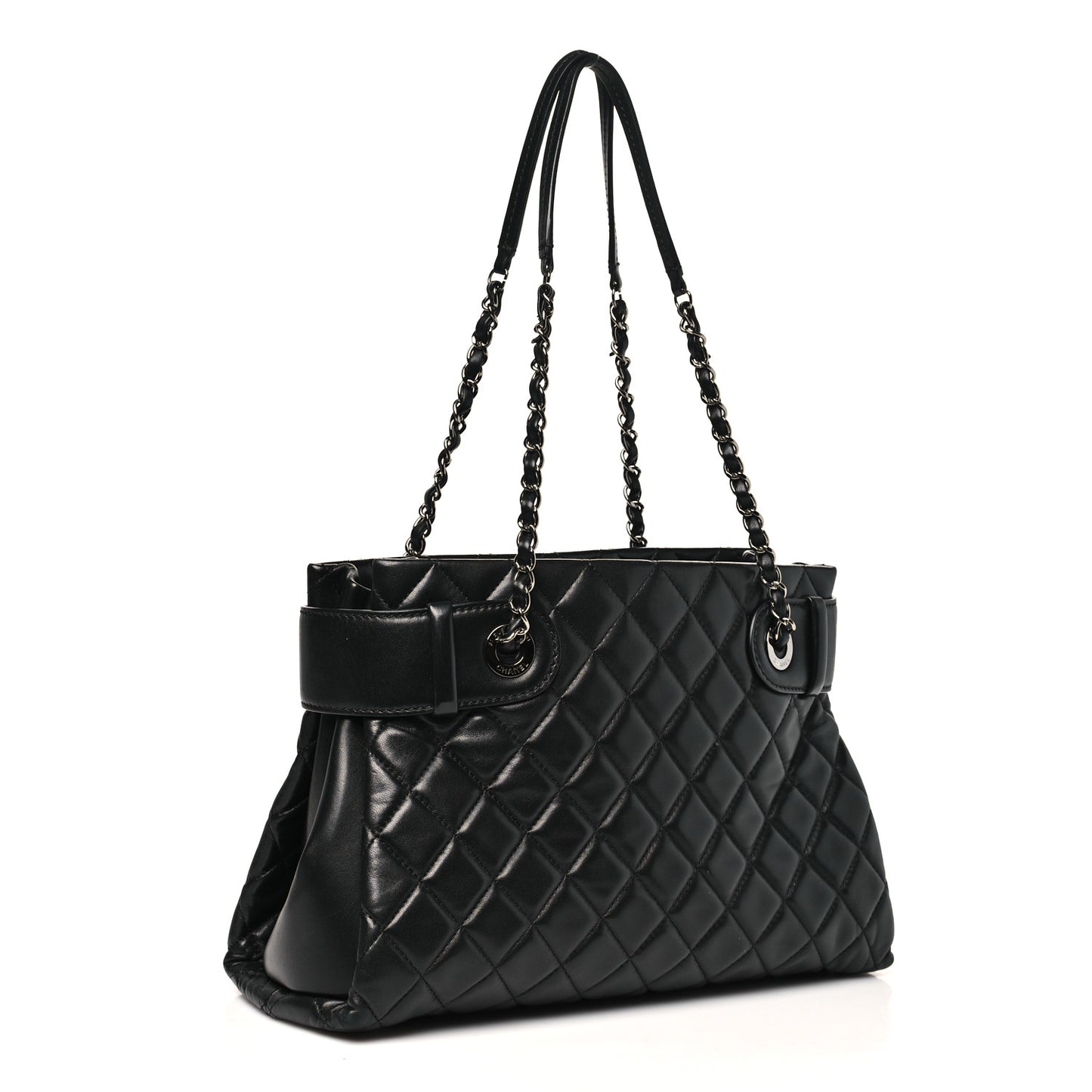 Lambskin Quilted Small Coco Loop Tote Black