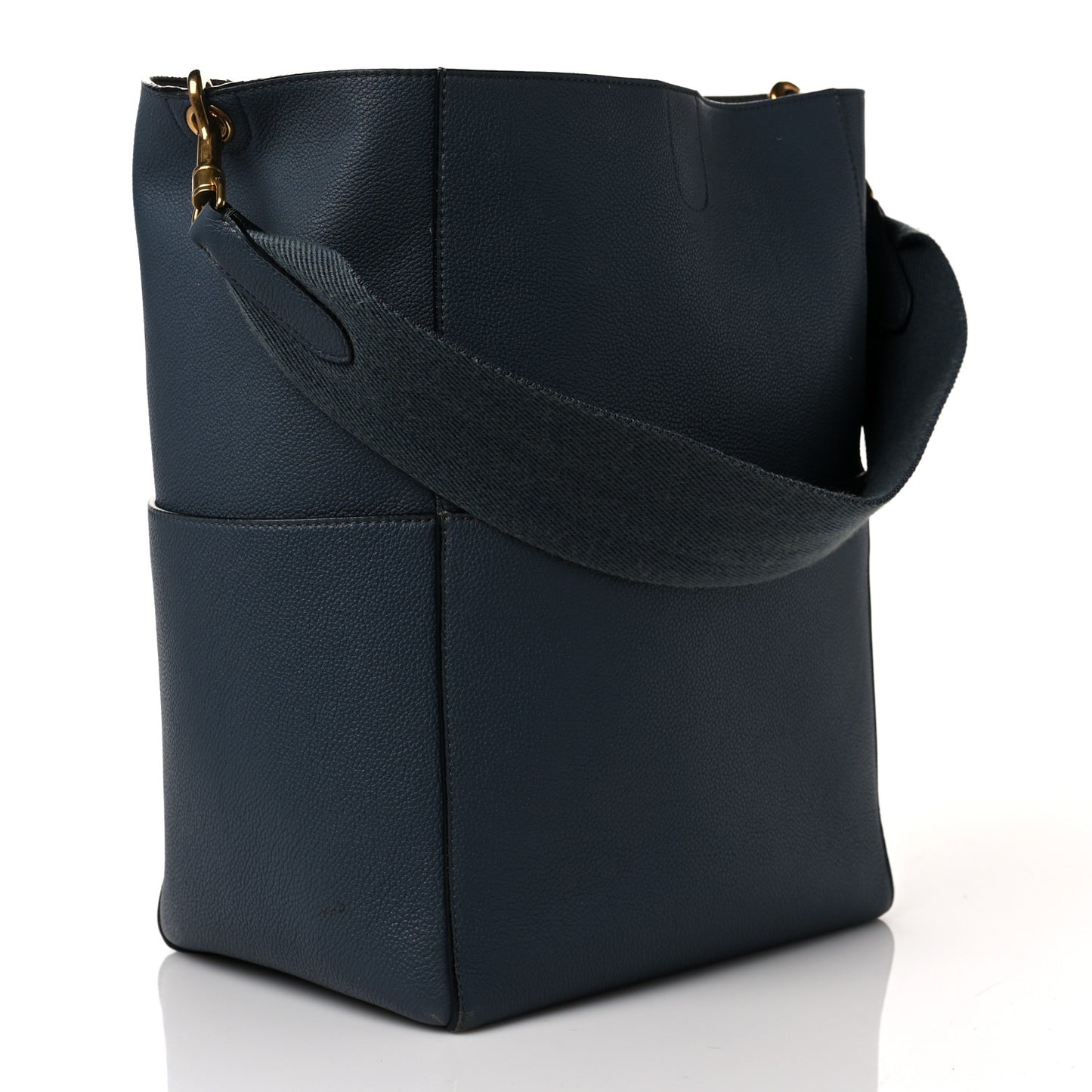 Soft Grained Calfskin Sangle Bucket Bag Navy Blue