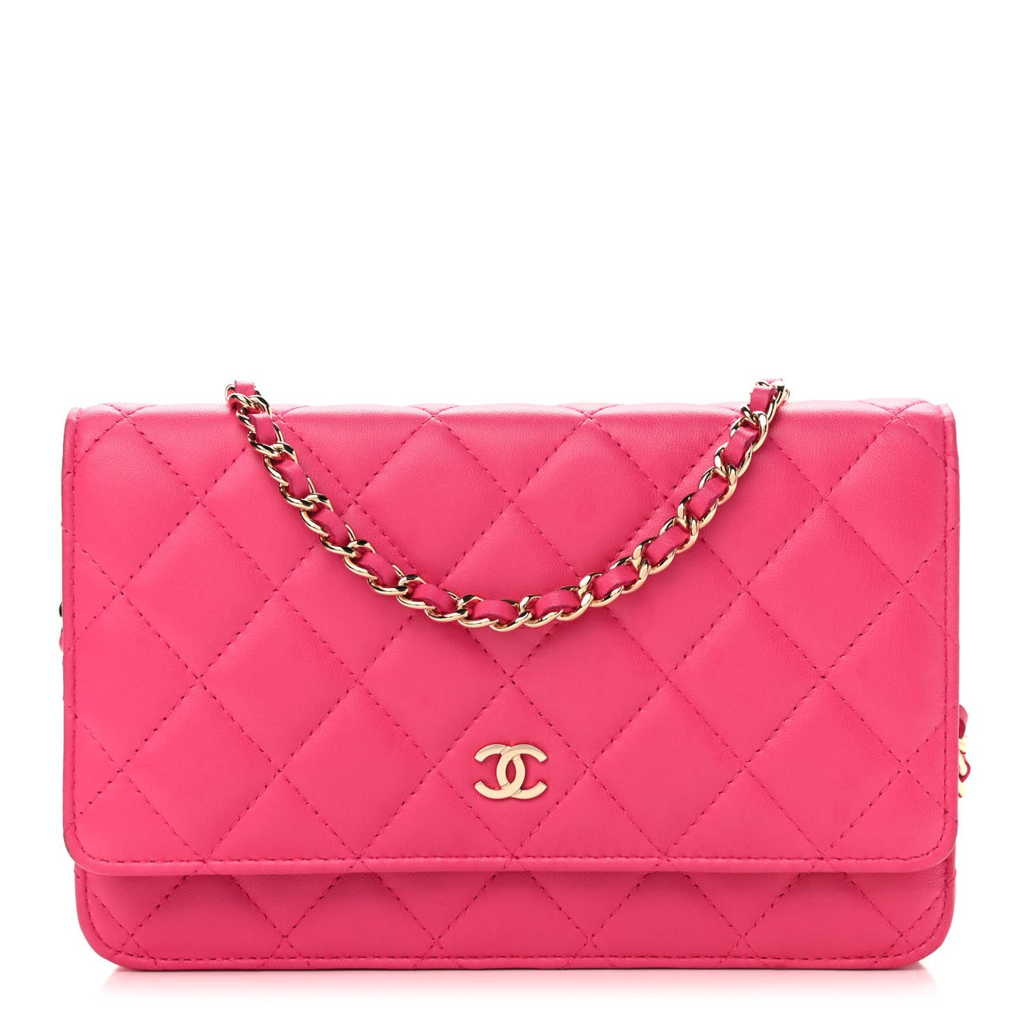 Lambskin Quilted Wallet On Chain WOC Pink