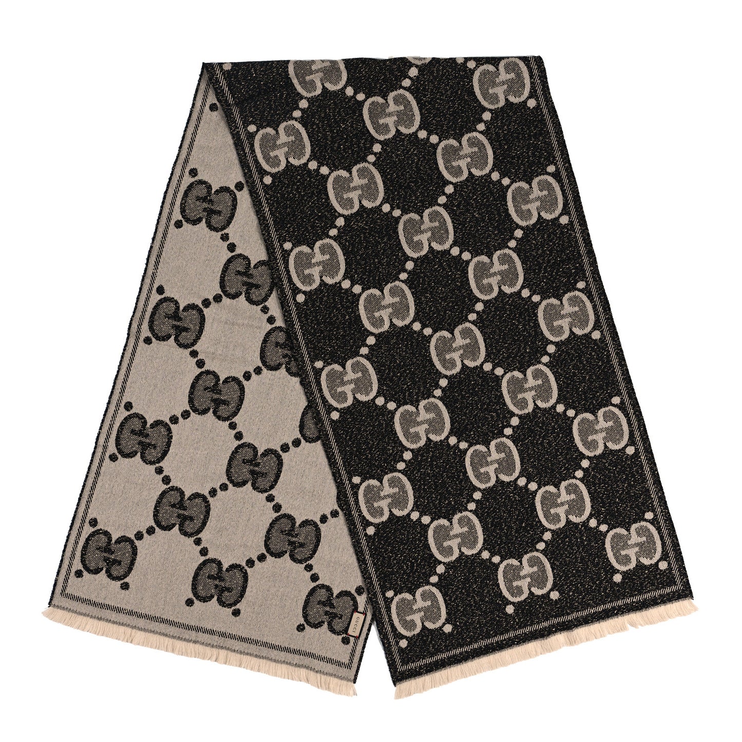 Wool Lame Jacquard Monogram Jumbo GG Lady Nest Lux Scarf Black Ivory