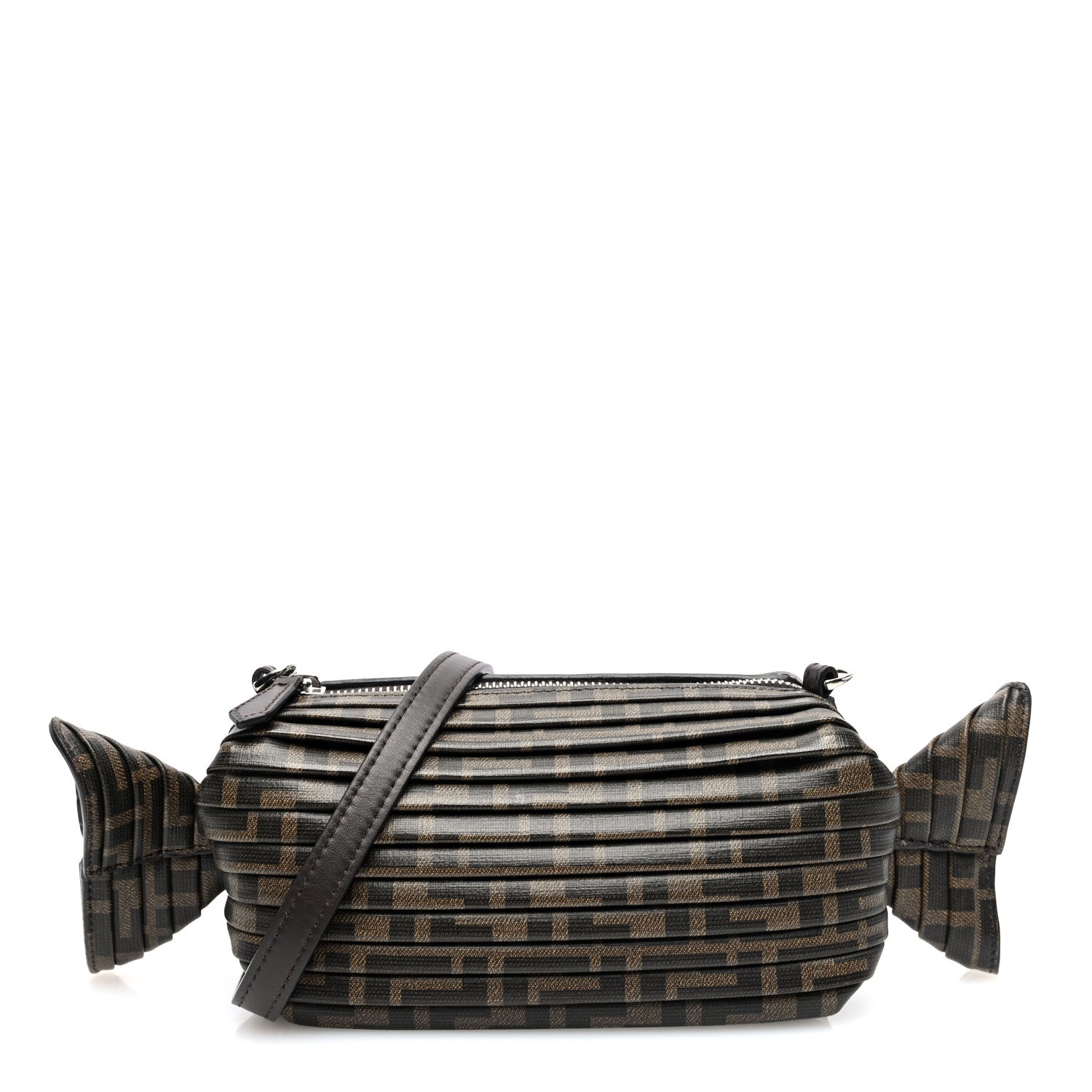 Fendi Glazed Fabric FF Pleated Candy Bag Brown 1 of 10