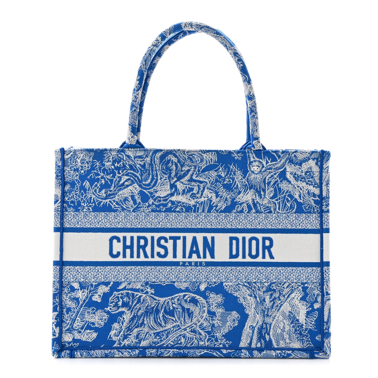 Christian Dior CHRISTIAN DIOR Canvas Embroidered Medium Dioriviera Toile De Jouy Book Tote Fluorescent Blue 1 of 11