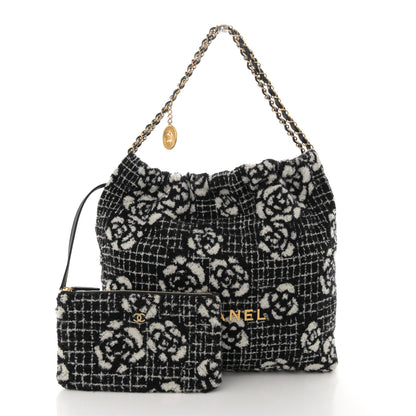 Chanel Cashmere Quilted Camellia Chanel 22 Black White 3 of 12