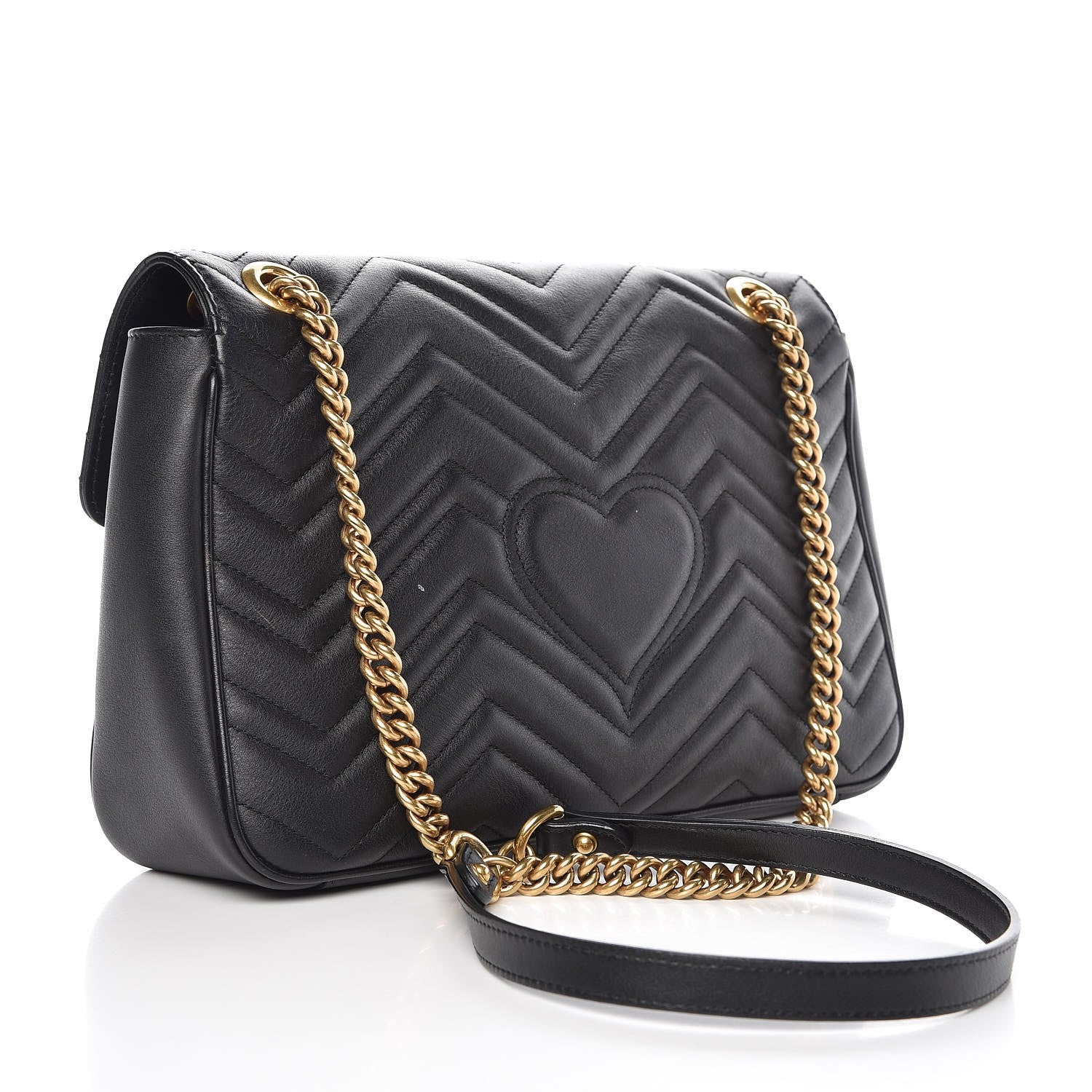 Gucci Calfskin Matelasse Medium GG Marmont Shoulder Bag Black 3 of 7