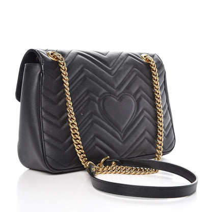 Gucci Calfskin Matelasse Medium GG Marmont Shoulder Bag Black 3 of 7
