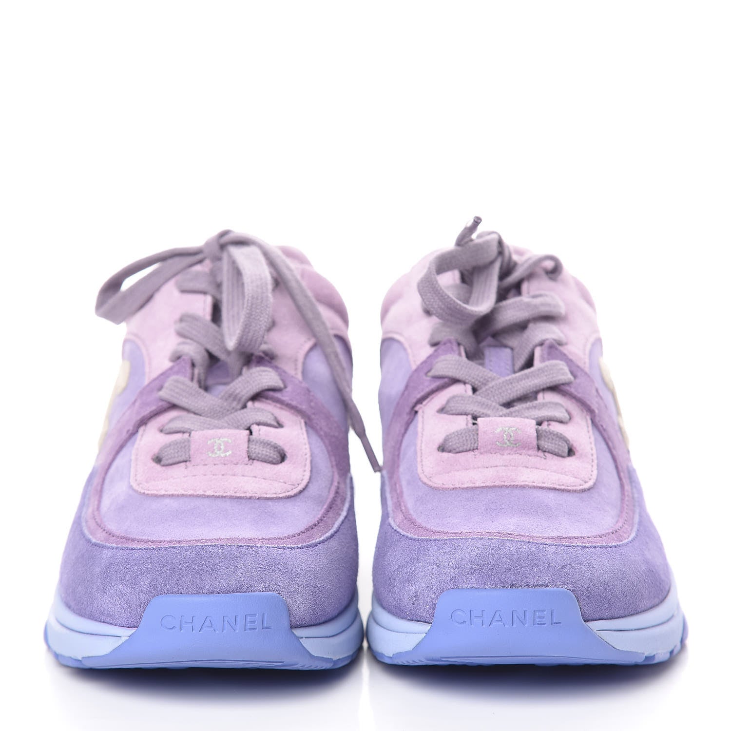 Chanel Nylon Calfskin Suede CC Womens Sneakers 37 Purple 448154
