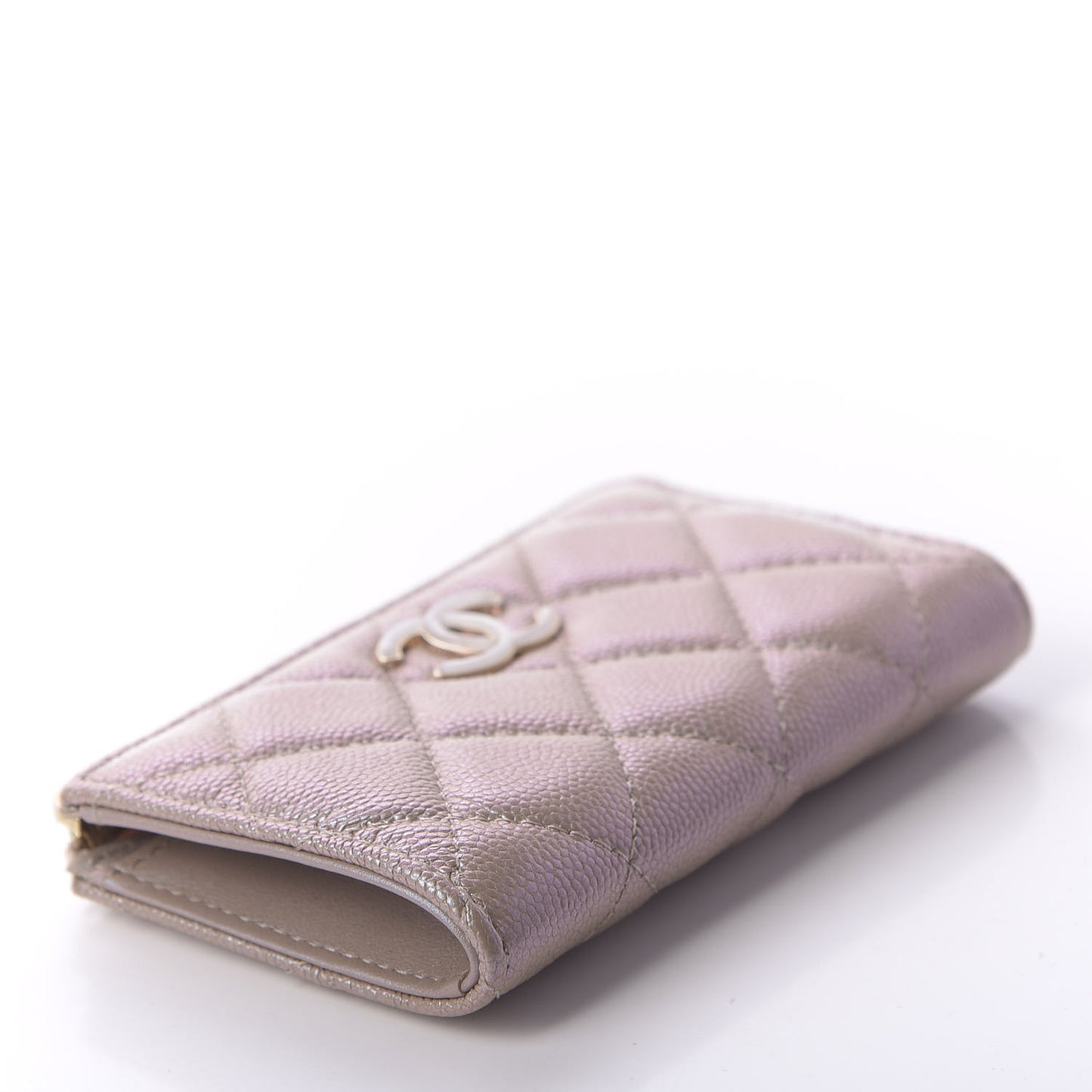 Iridescent Caviar Quilted Key Holder Case Light Gold