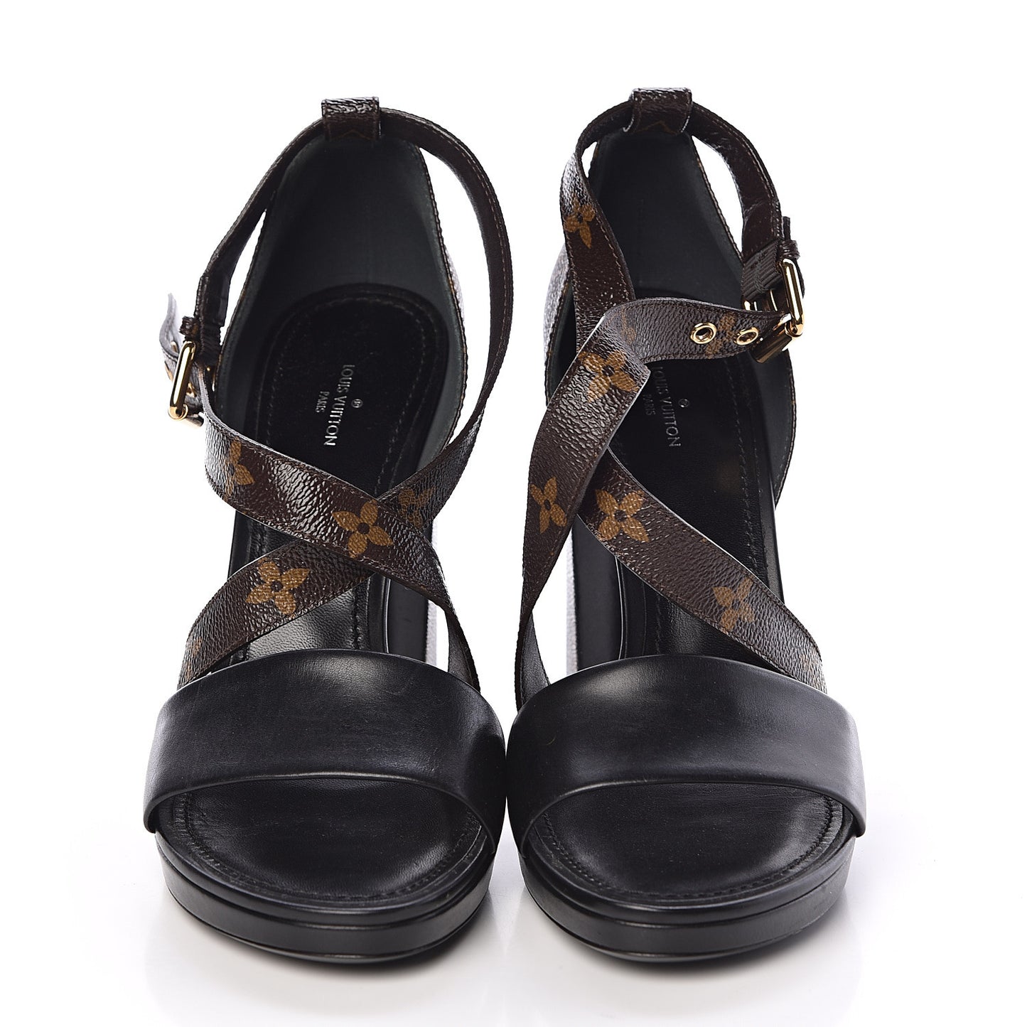 Calfskin Monogram Matchmake Cross Sandals 41 Black