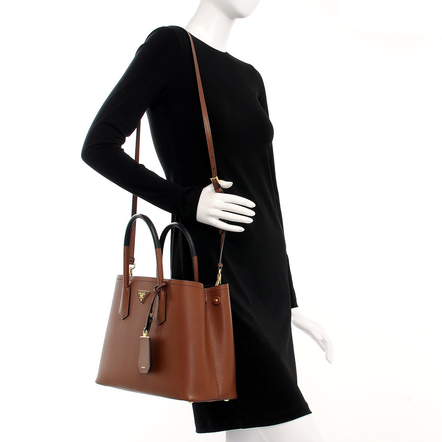 Saffiano Cuir Medium Double Bag Cannella Black