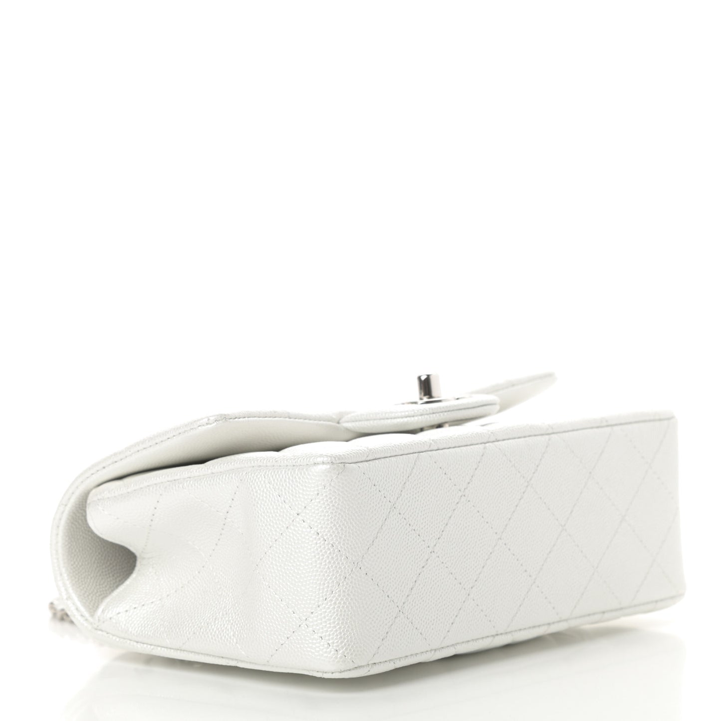 Iridescent Caviar Quilted Mini Top Handle Rectangular Flap White