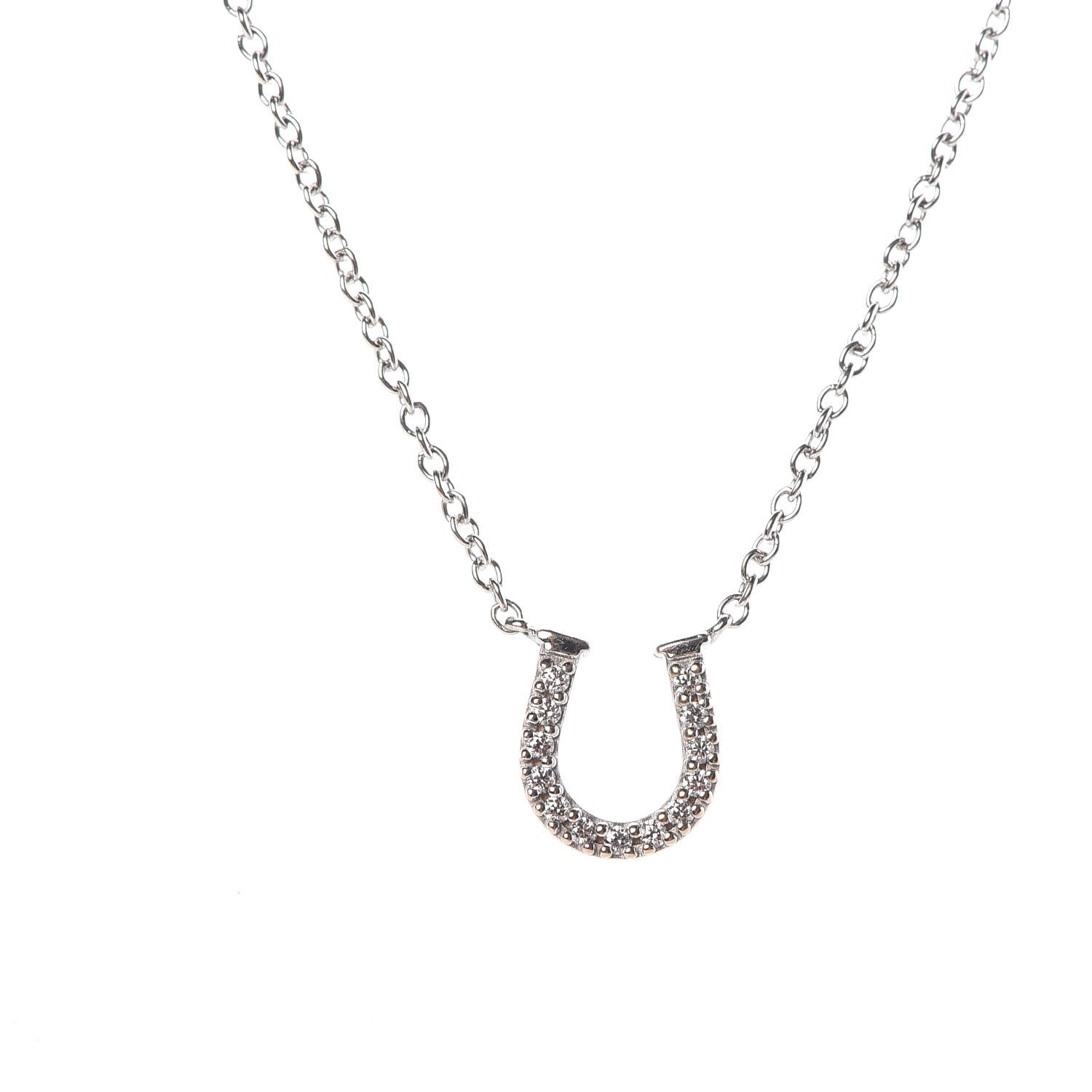 Tiffany 18K White Gold Diamond Mini Metro Horseshoe Pendant Necklace 4 of 6