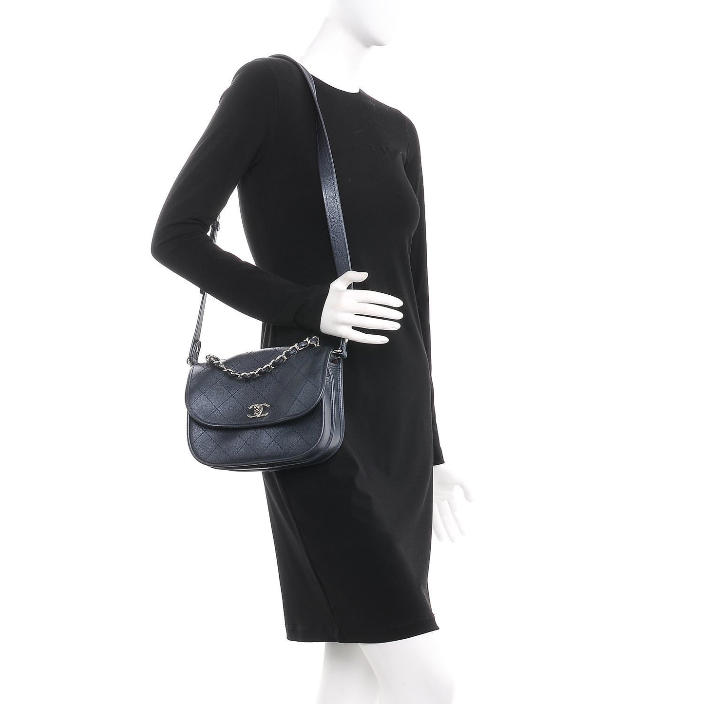 Metallic Calfskin Quilted Jungle Stroll Messenger Bag Navy