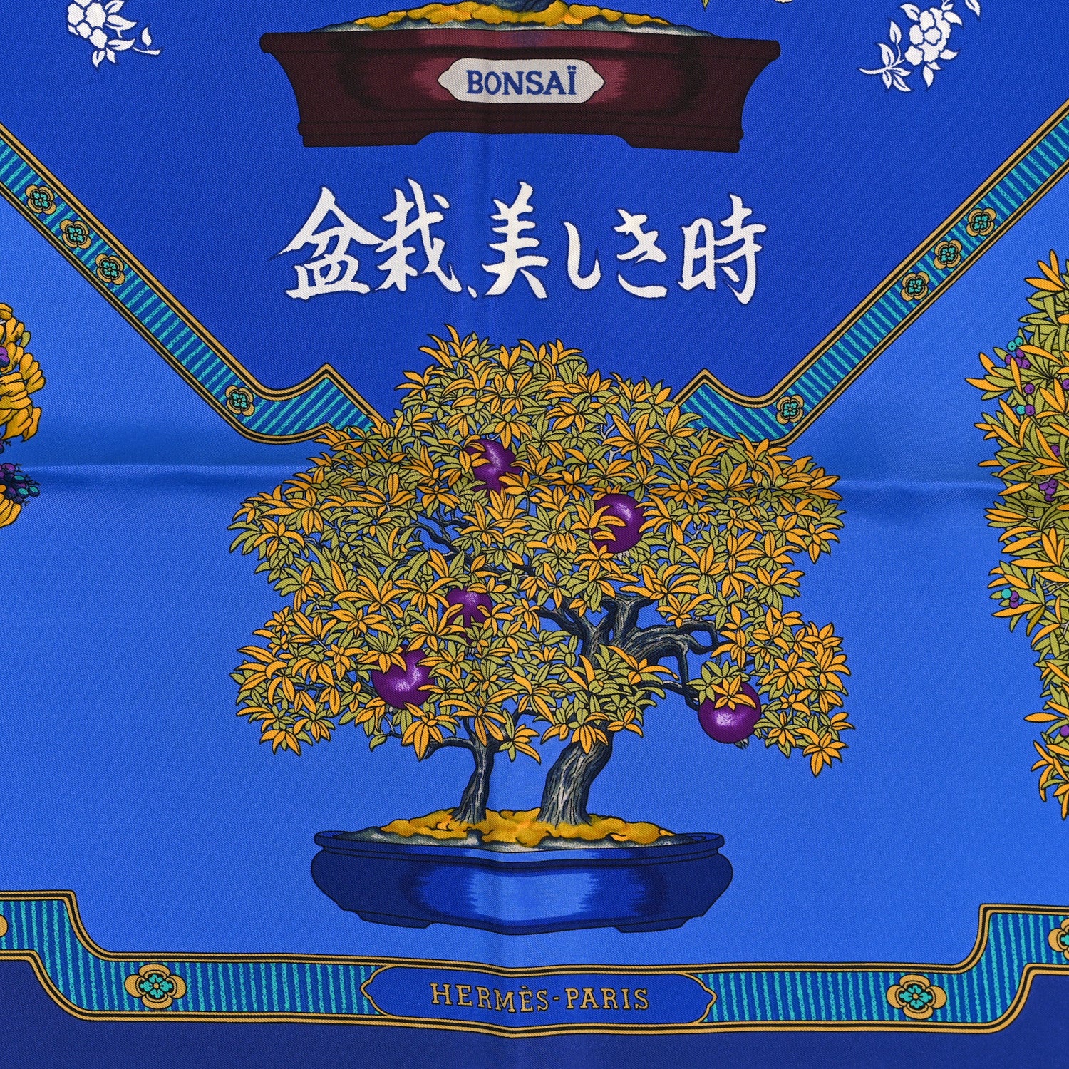 Hermes Silk Les Beaux Jours de Bonsai Scarf 90 Bleu 2 of 3