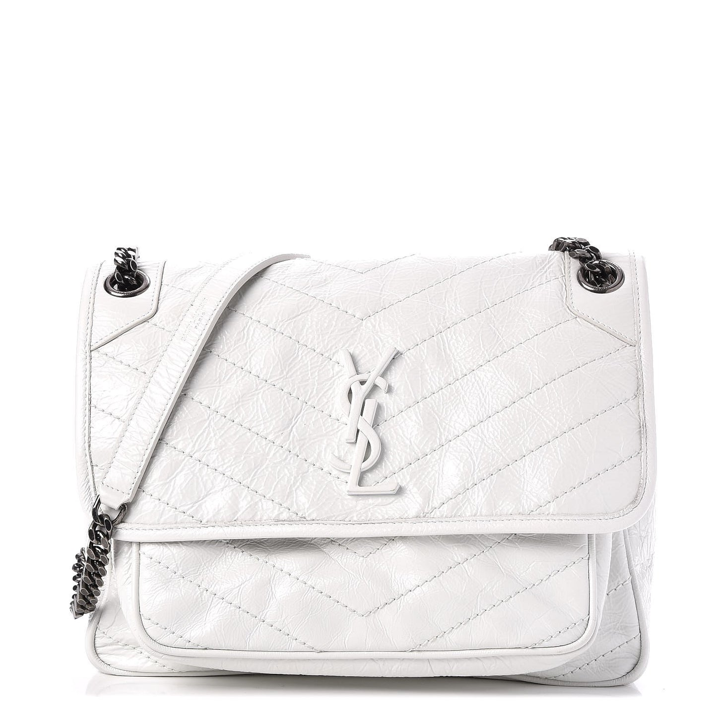 Crinkled Calfskin Matelasse Monogram Medium Niki Chain Satchel Dirty White