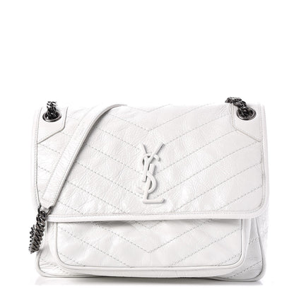 Saint Laurent Crinkled Calfskin Matelasse Monogram Medium Niki Chain Satchel Dirty White 1 of 8
