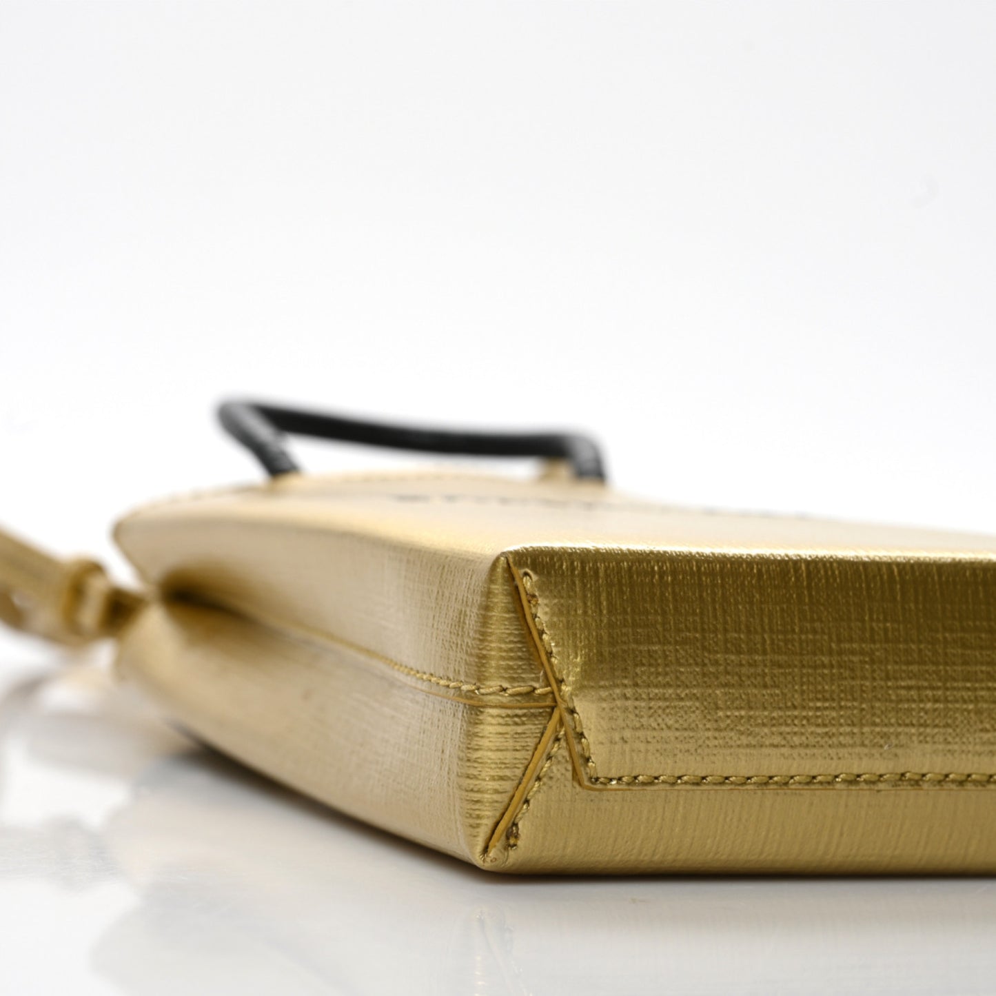 Metallic Textured Calfskin Logo Shopping Phone Holder Bag Gold