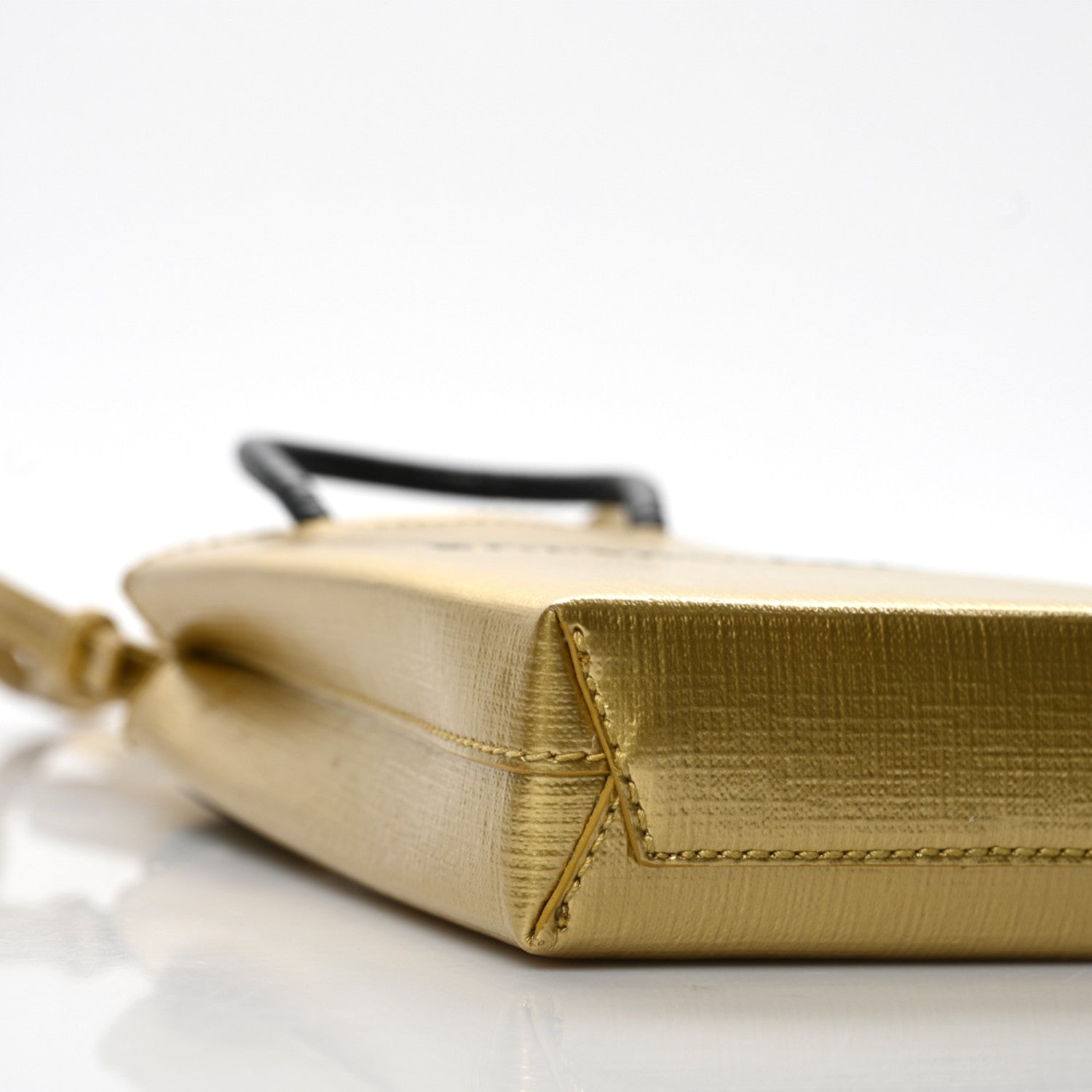 Balenciaga Metallic Textured Calfskin Logo Shopping Phone Holder Bag Gold 5 of 8