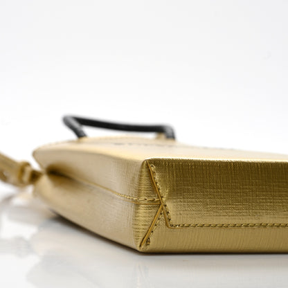 Balenciaga Metallic Textured Calfskin Logo Shopping Phone Holder Bag Gold 5 of 8