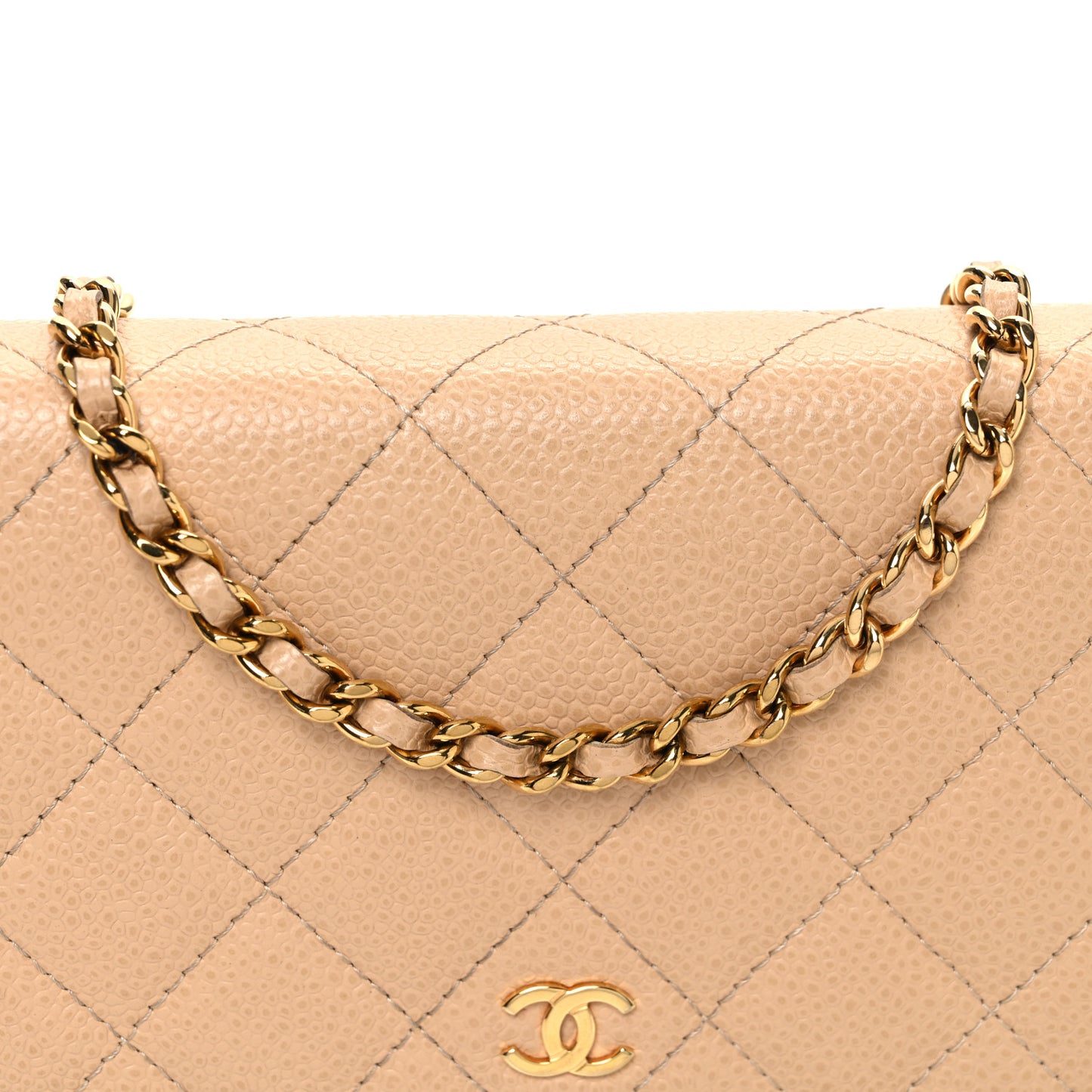 Caviar Quilted Wallet on Chain WOC Beige