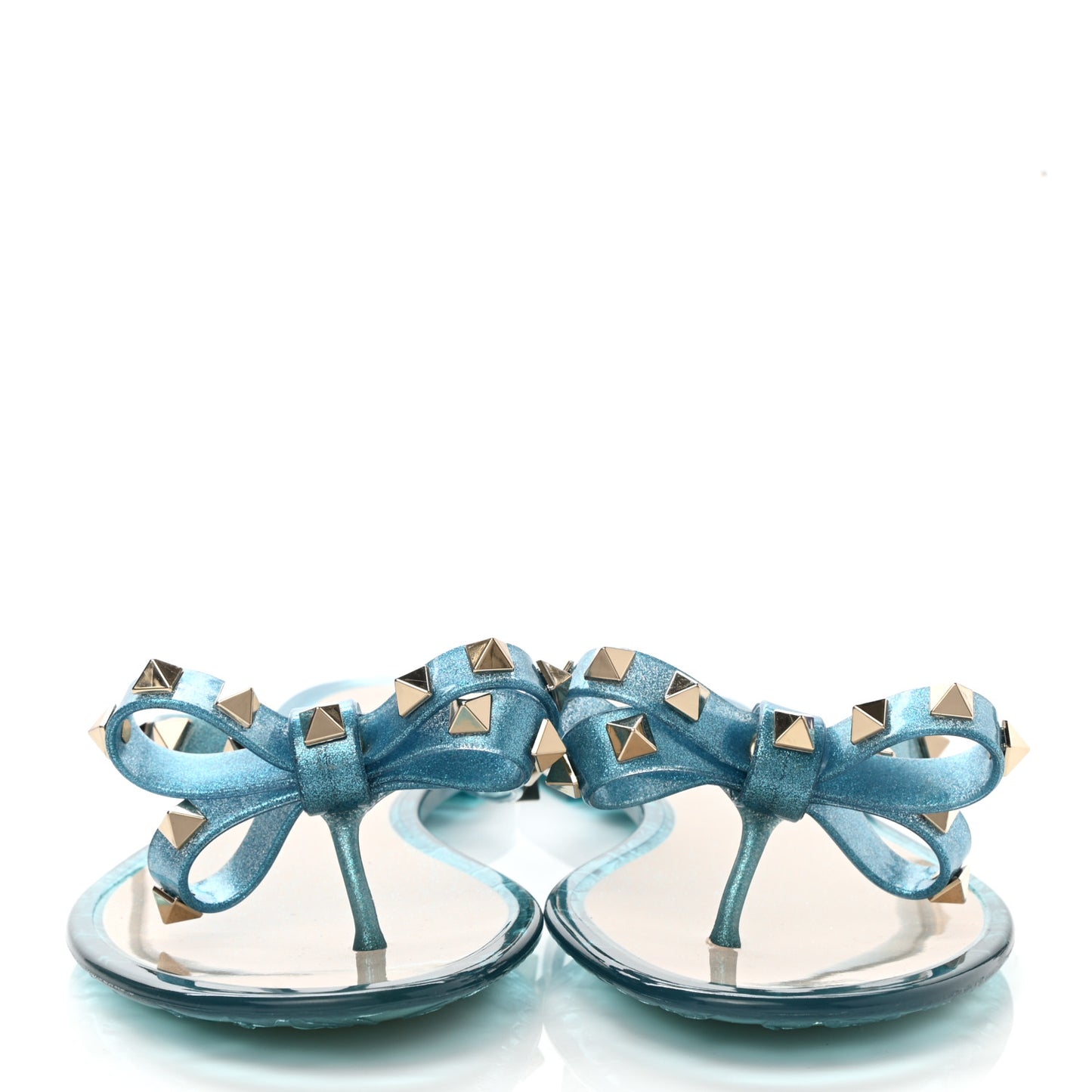 PVC Jelly Glitter Rockstud Bow Thong Sandals 37 Cerulean