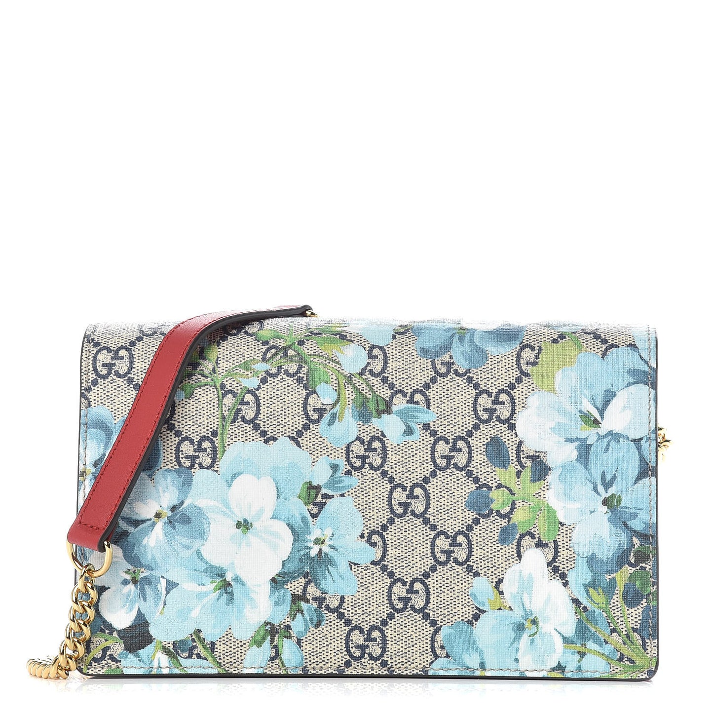GG Supreme Monogram Blooms Chain Wallet Blue