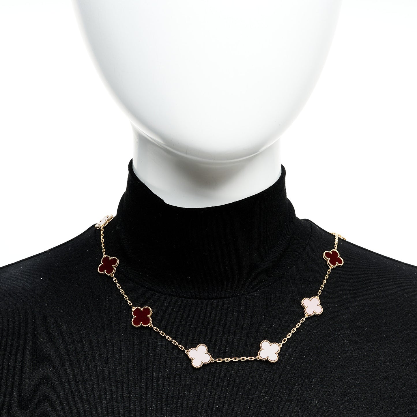 18K Yellow Gold Carnelian 10 Motifs Vintage Alhambra Necklace