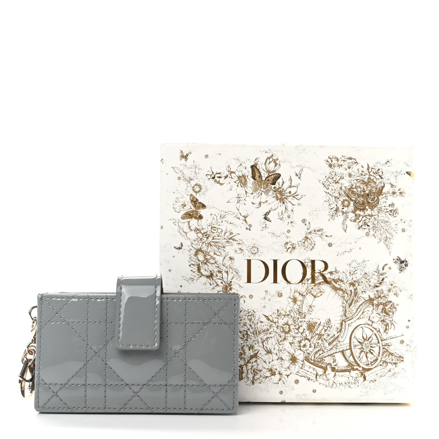 Patent Cannage Lady Dior 5-Gusset Card Holder Grey