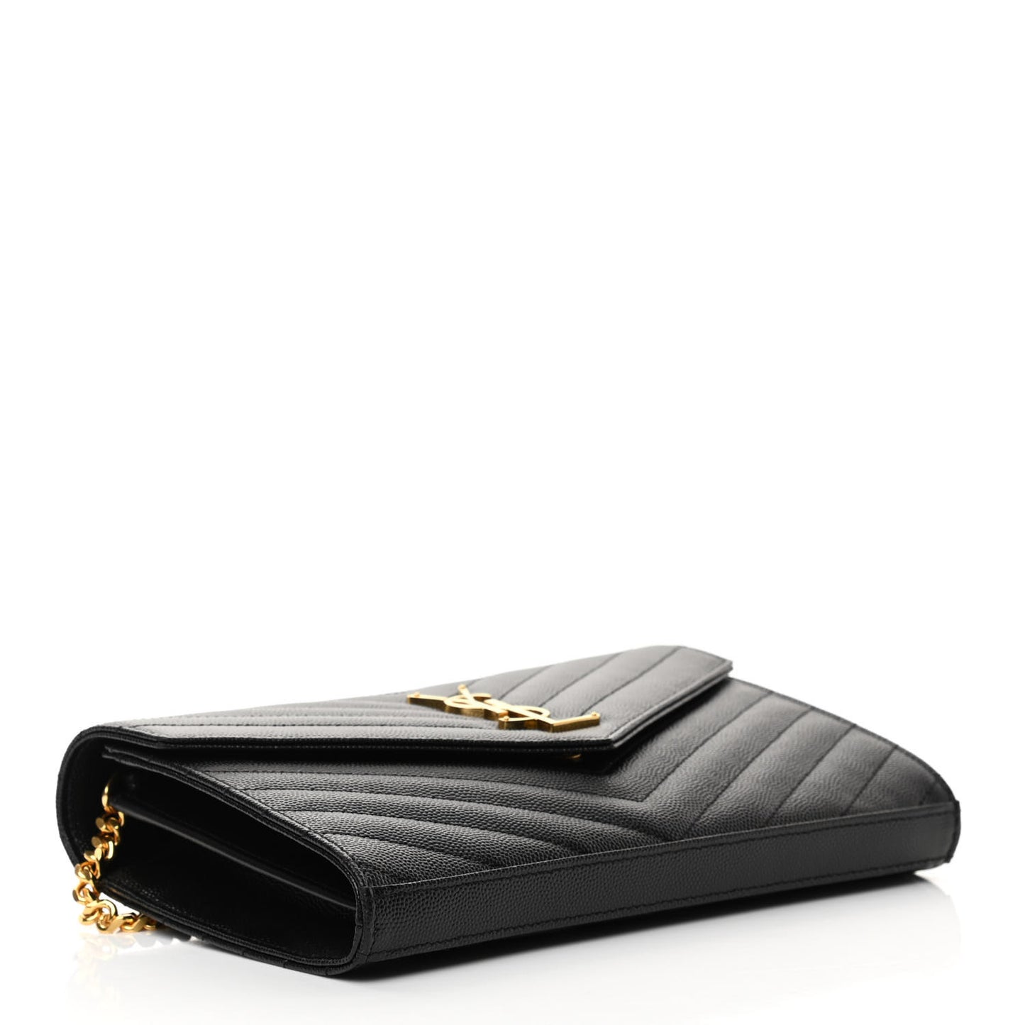 Grain De Poudre Matelasse Chevron Monogram Chain Wallet Black