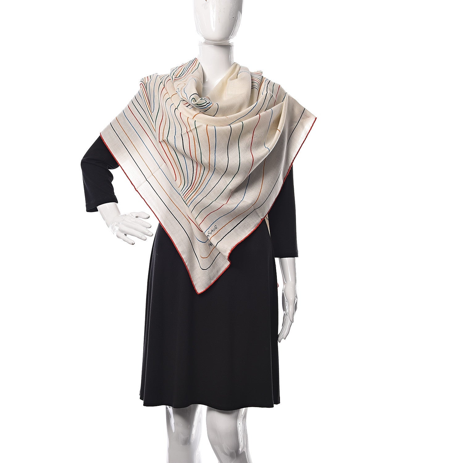 Hermes Cashmere Silk Pegase Paysage Shawl 140 Blanc Rouge Multicolor 2 of 8
