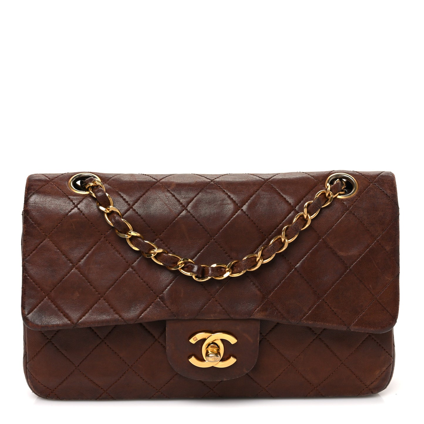 Lambskin Quilted Small Double Flap Brown