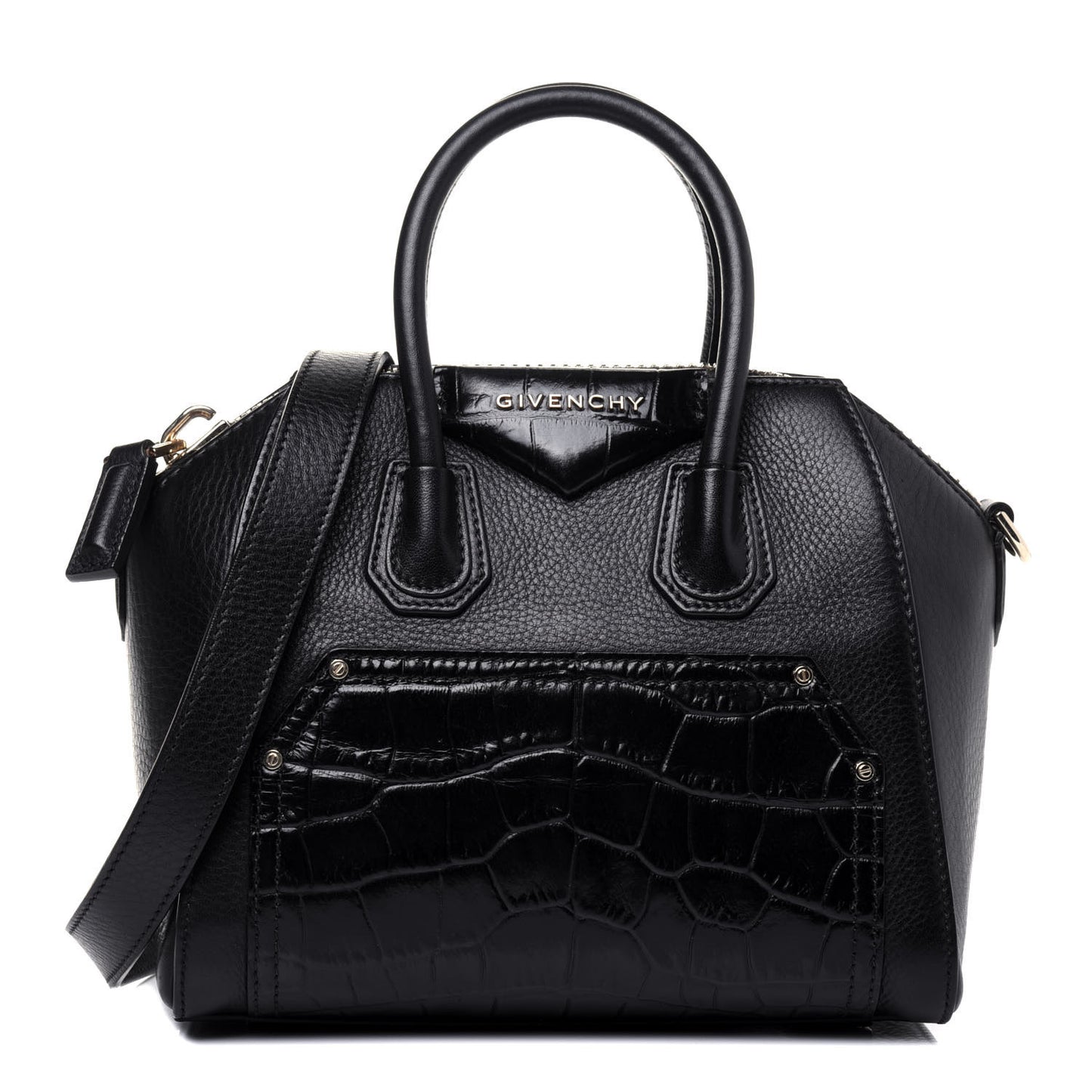 Calfskin Crocodile Embossed Mini Antigona Black