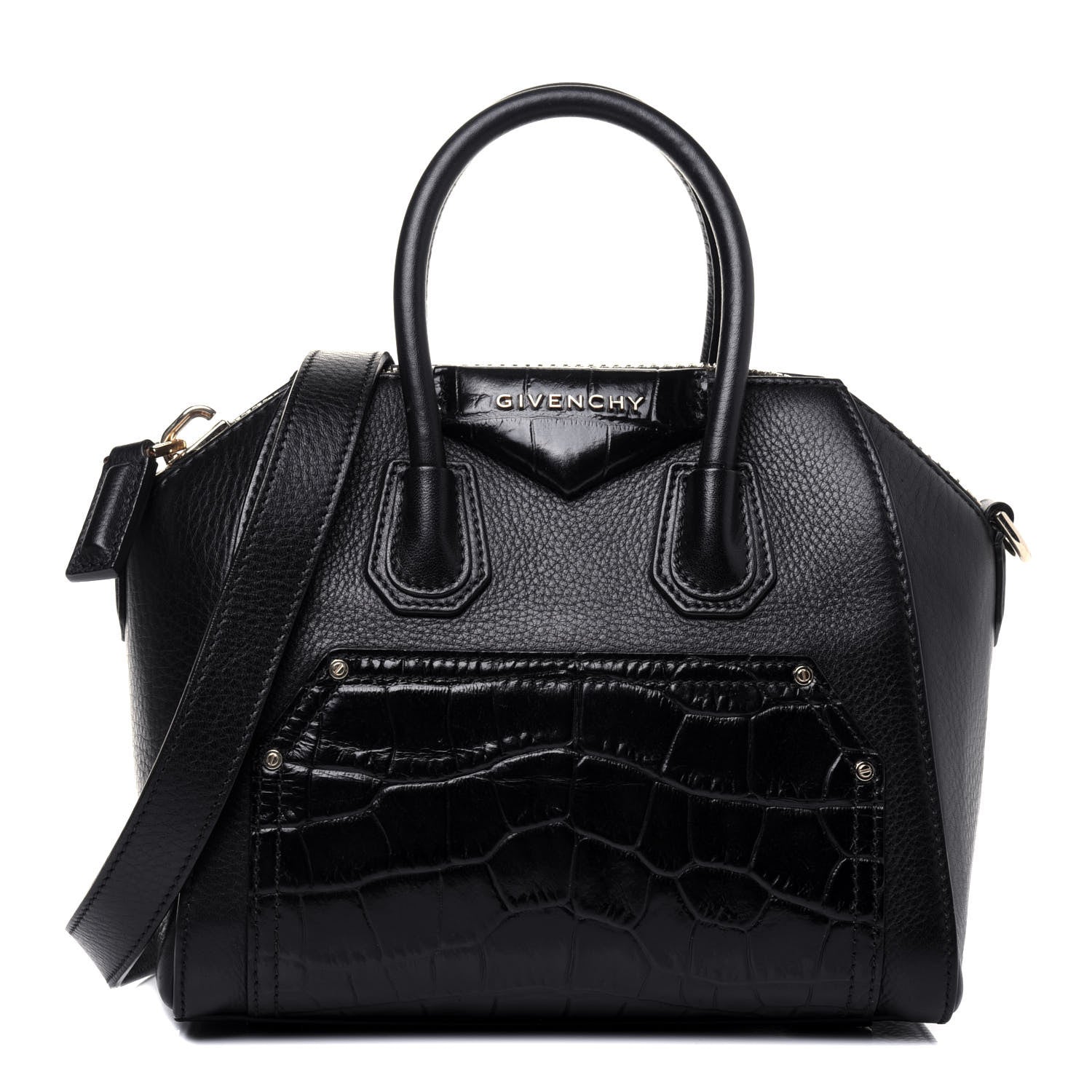 Givenchy Calfskin Crocodile Embossed Mini Antigona Black 1 of 20