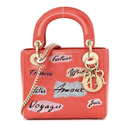 Christian Dior Calfskin Beaded Mini Lady Dior Rouge Multicolor 1 of 9