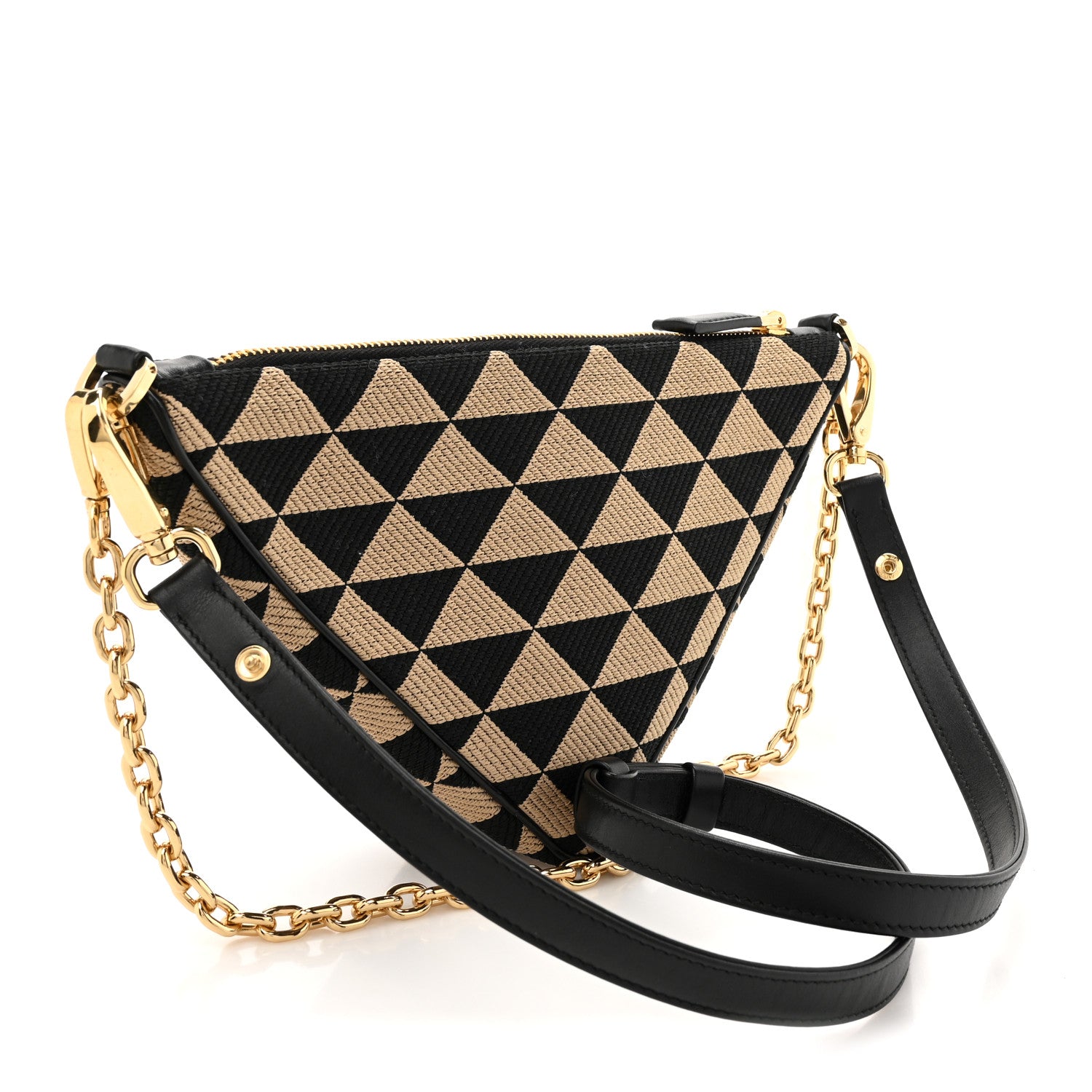 Prada Jacquard Triangolo Symbole Embroidered Mini Triangle Bag Black Corda 3 of 10