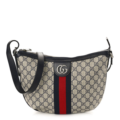 Gucci GG Supreme Monogram Textured Dollar Calfskin Web Small Ophidia Half Moon Hobo Beige Blue 1 of 8