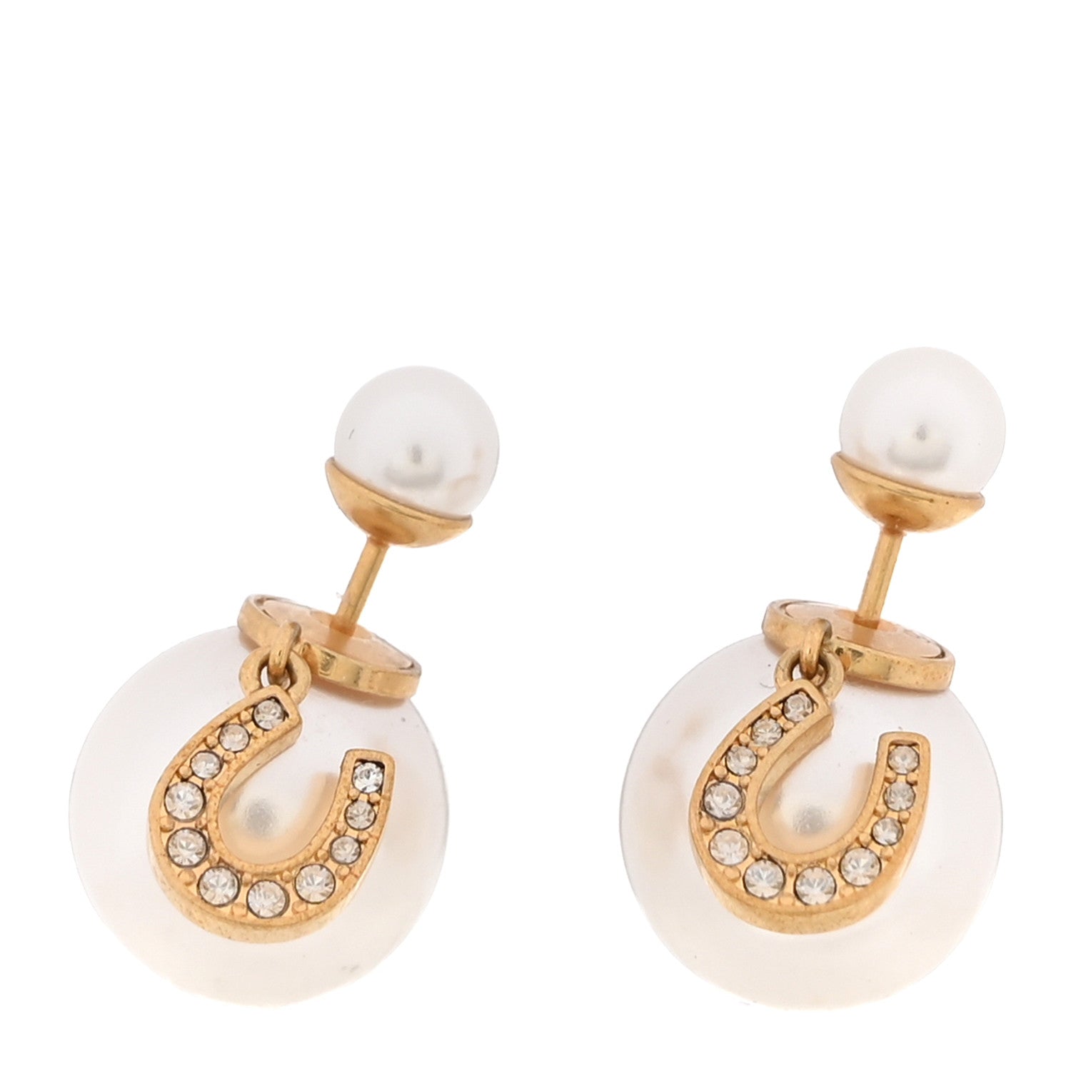 Christian Dior Pearl Crystal Horseshoe Earrings Gold 1 of 5