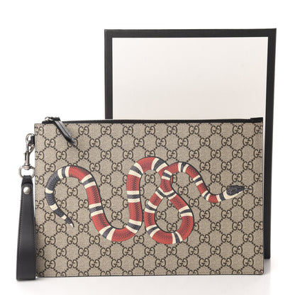 Gucci GG Supreme Monogram Kingsnake Zip Wristlet Pouch Beige Black 8 of 8