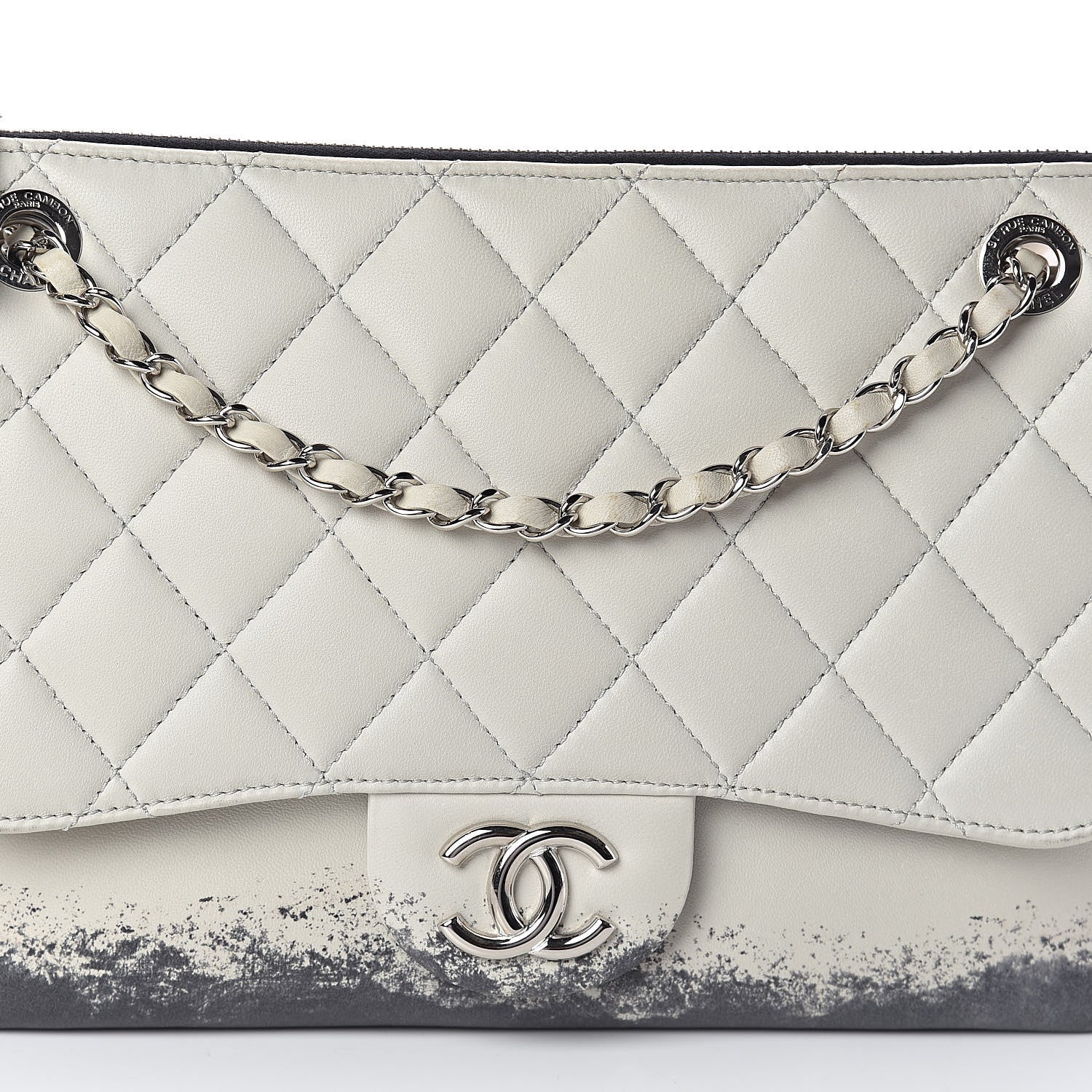 Chanel Lambskin Quilted Large Blizzard Zip Top Flap Light Beige Black 8 of 10