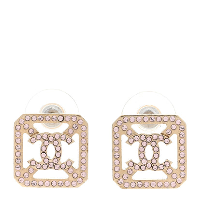 Chanel Crystal CC Square Earrings Gold Pink 1 of 4